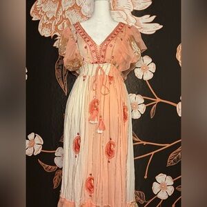 Palak Pink & Cream Embroidered Tassel Maxi Dress